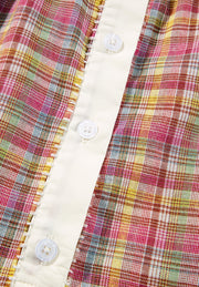 Bohemian plaid blouse with buttoned front and cream trim