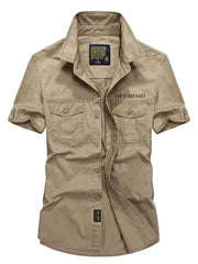 Men S Plus Size Casual Short-sleeve Shirt in Army Green, side view