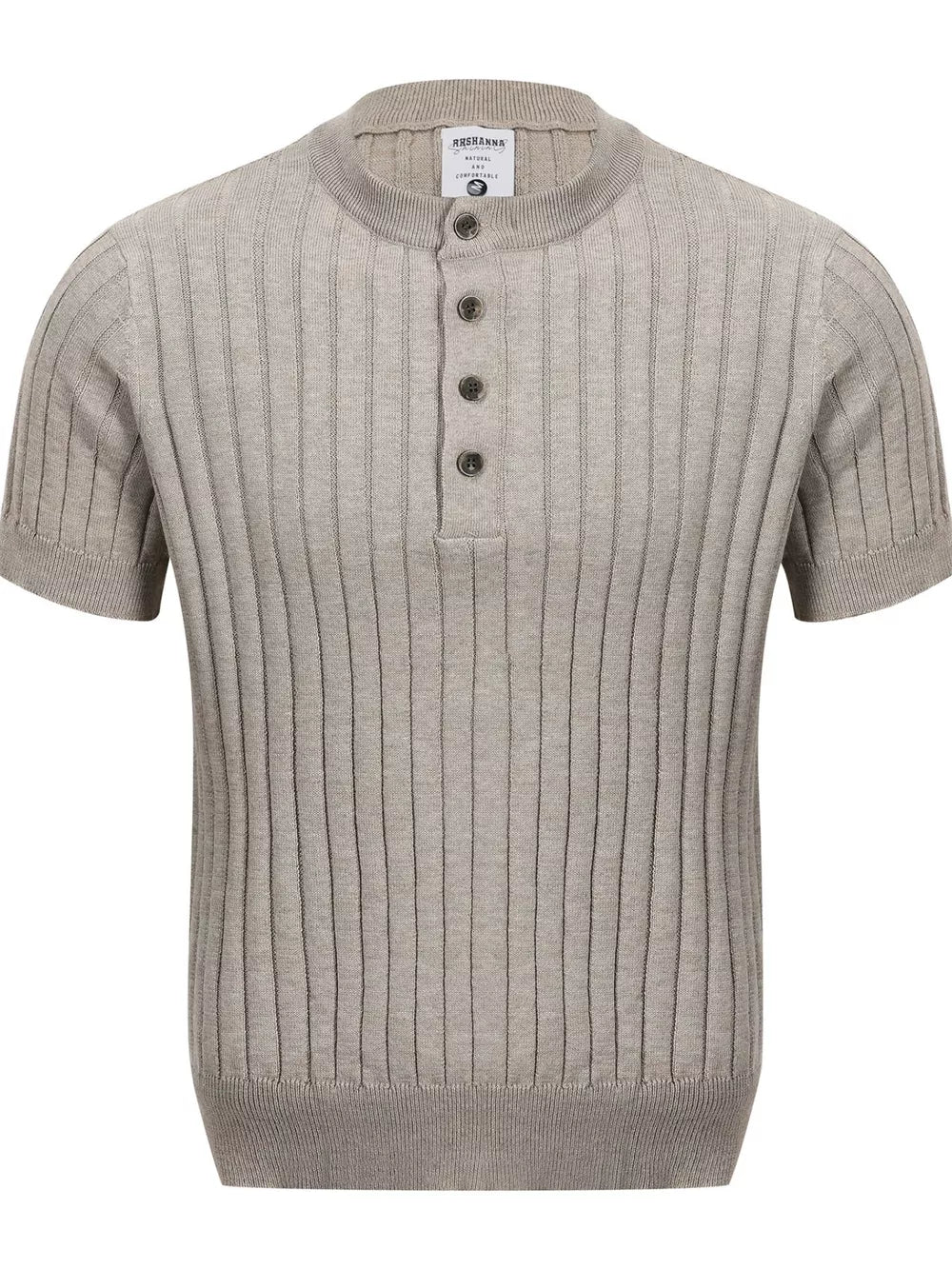 Men's Short Sleeve Ribbed Henley Top in Apricot, fabric detail