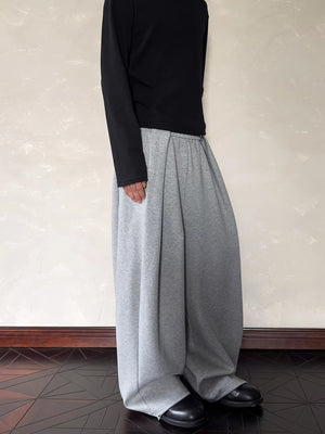 Men's relaxed fit grey sweatpants with elastic waist and wide leg.