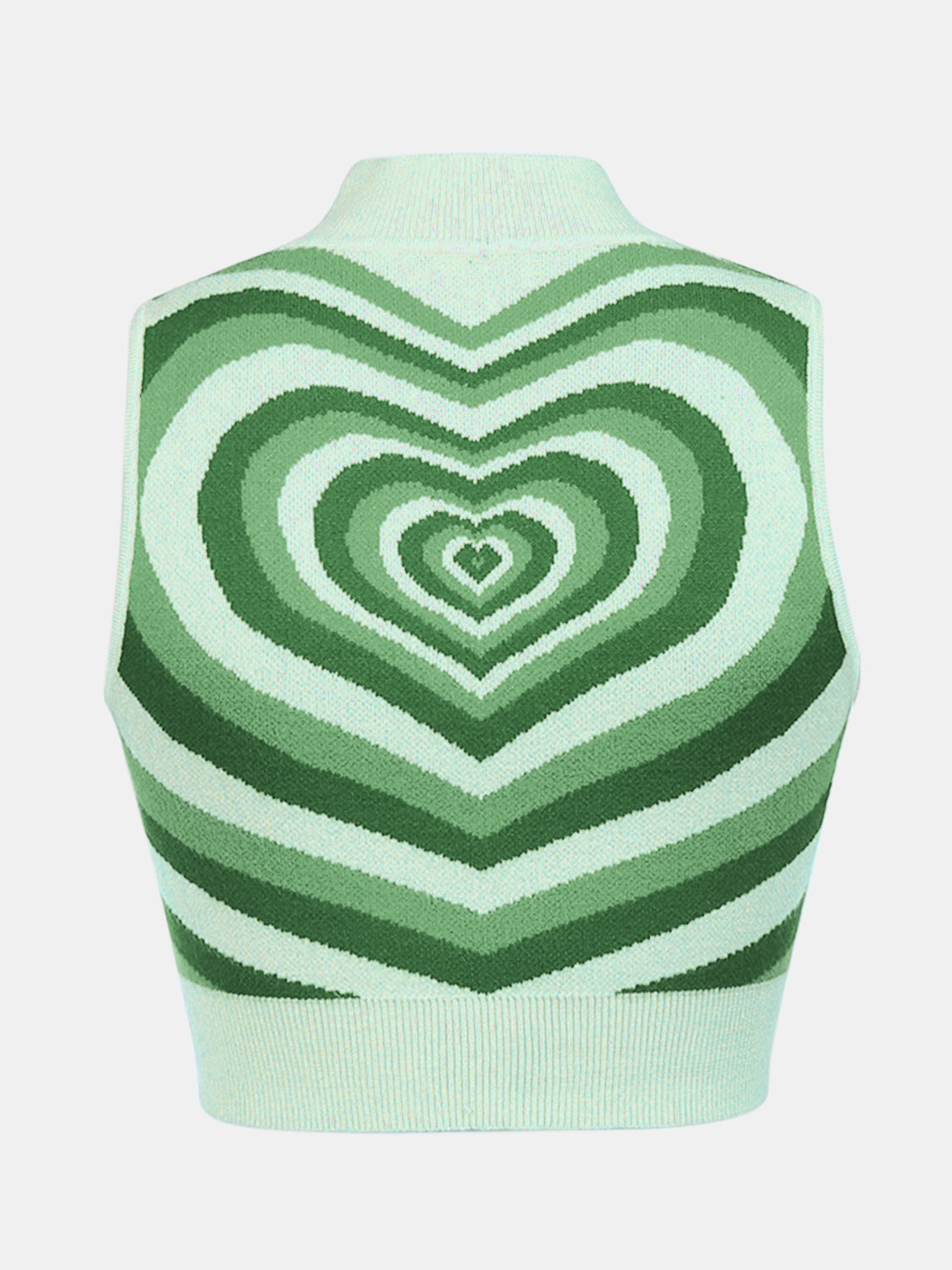 Light green knit tank top with concentric heart intarsia pattern
