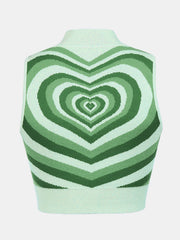 Light green knit tank top with concentric heart intarsia pattern