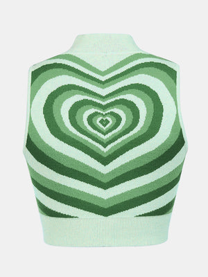 Light green knit tank top with concentric heart intarsia pattern