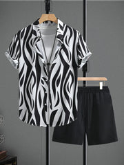 Zebra Print Short Sleeve Shirt And Shorts Ensemble