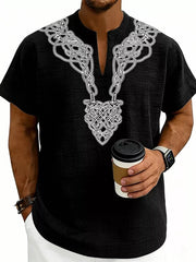 Men's Notched Printed Short Sleeve Shirt Plus Size, side view