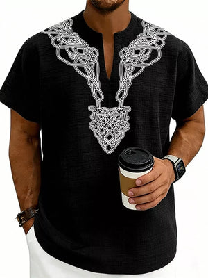 Men's Notched Printed Short Sleeve Shirt Plus Size, side view