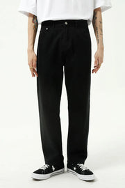 Black relaxed fit denim trousers with a straight leg cut.