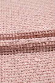 Dusty pink waffle knit top with lace yoke detail