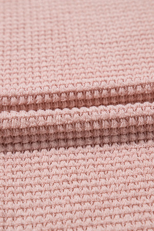 Dusty pink waffle knit top with lace yoke detail