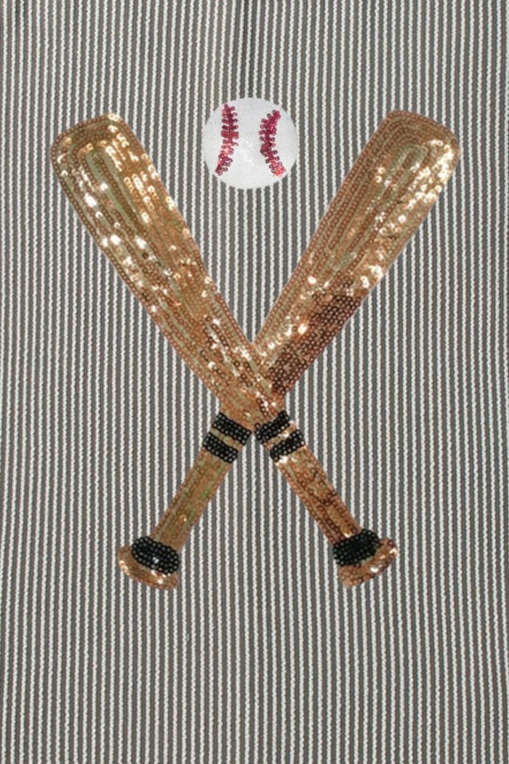 Sequin baseball graphic tee in dark gray with crossed bats and baseball detail.