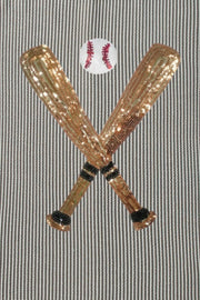 Sequin baseball graphic tee in dark gray with crossed bats and baseball detail.