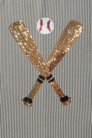 Sequin baseball graphic tee in dark gray with crossed bats and baseball detail.