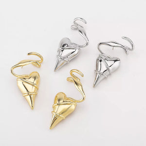 Gold and silver twisted heart wire earrings with luxe finish