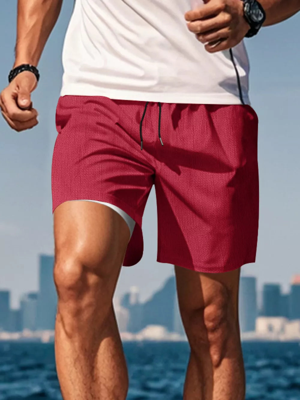 Men's Drawstring Casual Shorts in White, side view