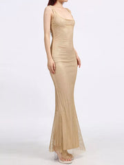 Sleek Sequin Backless Maxi Dress