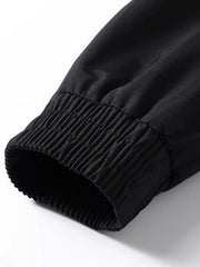 Black bomber jacket sleeve detail with ribbed elastic cuff