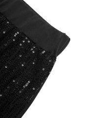 Black maternity trousers with all-over sequins and a comfortable cotton waistband.