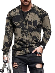 Men's Skeleton Embrace Long Sleeve T-shirt Plus Size in Chartreuse, model styling view