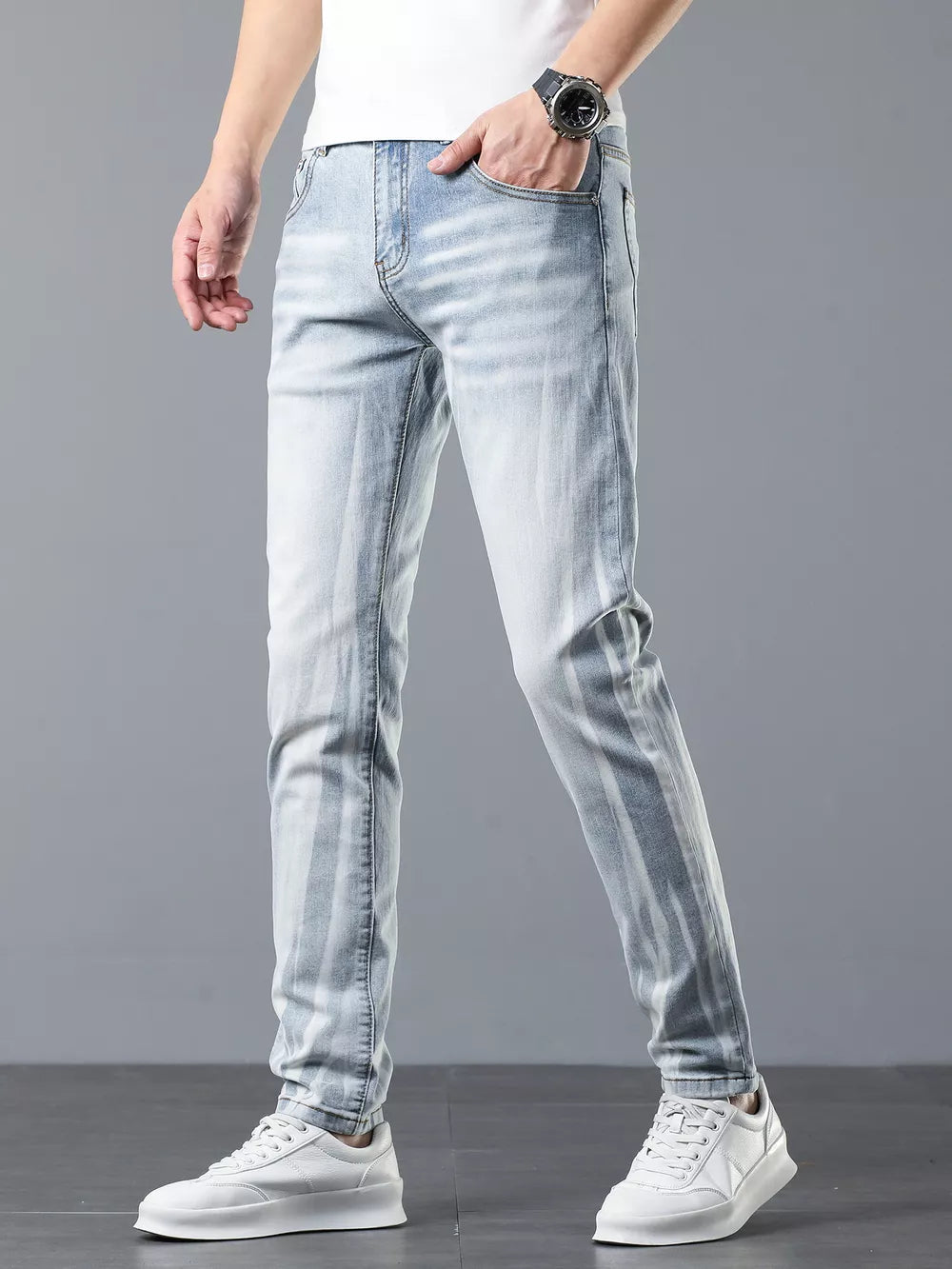 Men's Slim Fit Light Blue Jeans in Light Blue, side view