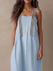 Elegant Striped Strap Midi Dress