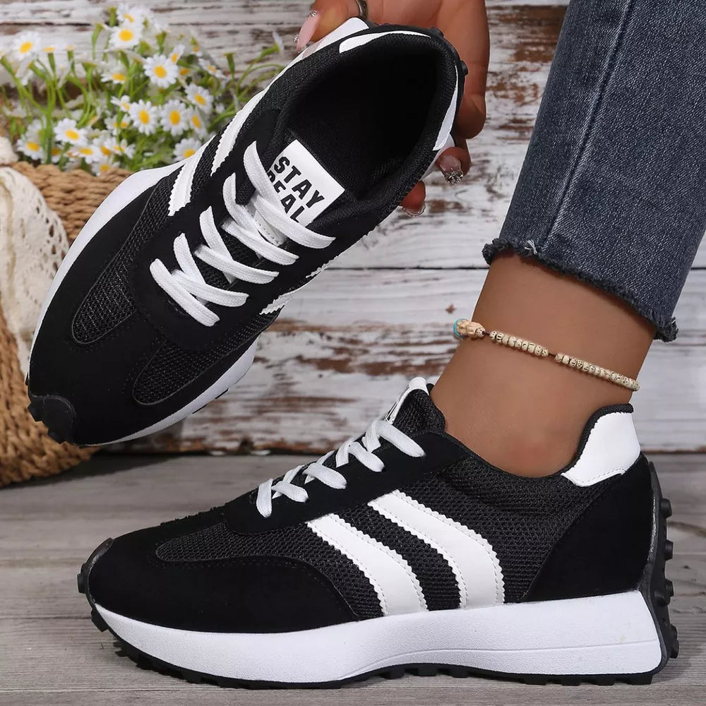 Lace Up Round Toe Sneakers in Red, product detail