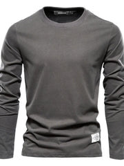 Dark Gray crew-neck long sleeve tee with textured fabric and a diamond patch detail.