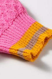 Striped Colorblock Drop Shoulder Sweater in Hot Pink, editorial view