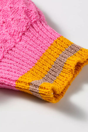 Striped Colorblock Drop Shoulder Sweater in Hot Pink, editorial view