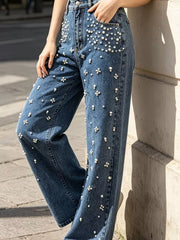 Rhinestone-embellished Wide-leg Jeans
