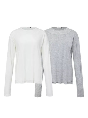 Men's Long-sleeve Round Neck T-shirt in White, back view