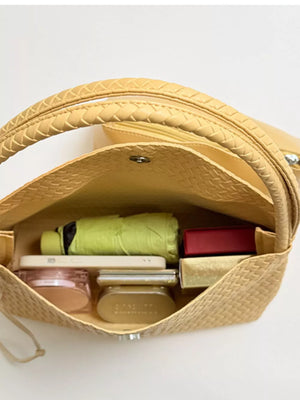 Woven Leather Shoulder Bag in Yellow, product detail