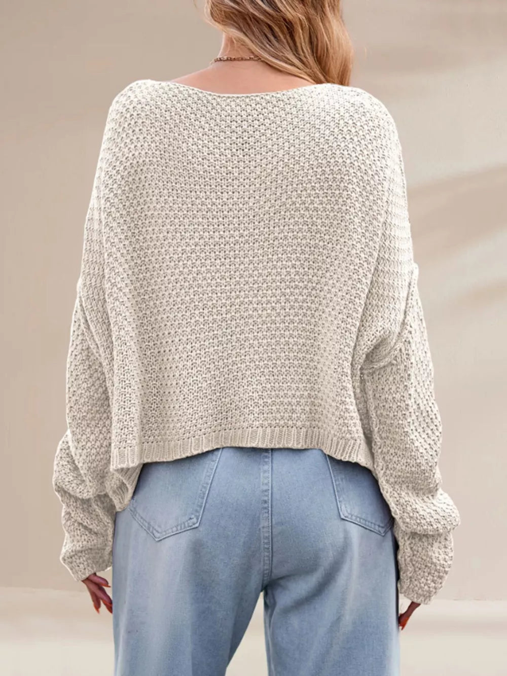 Cable Knit Dropped Shoulder Sweater in Khaki with cable-knit