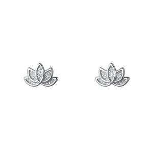Silver lotus flower stud earrings with textured petals
