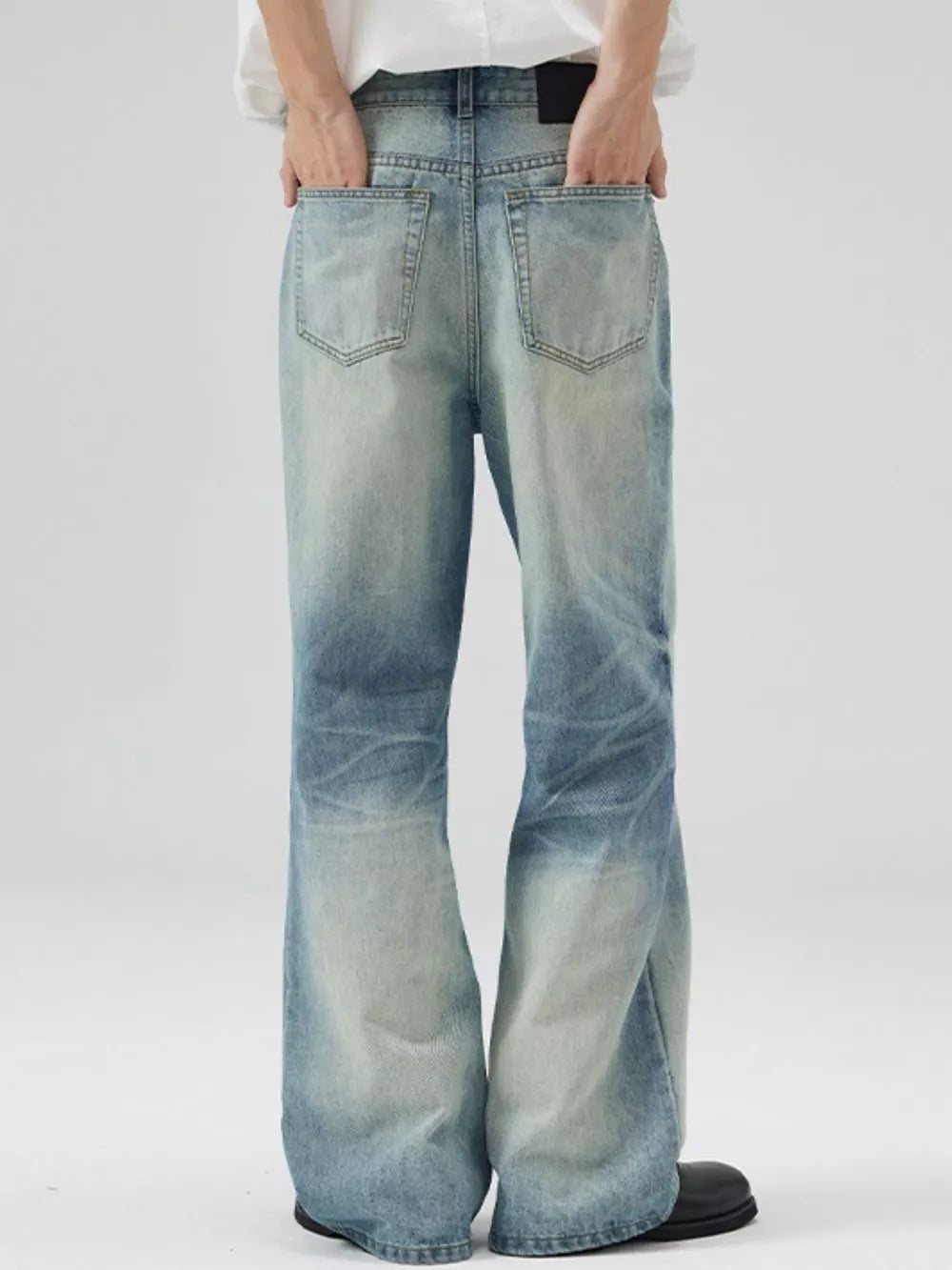 Men's Vintage Wash Flare Jeans Plus Size in Dark Gray, product detail
