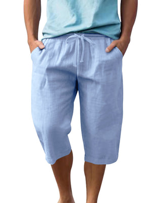 Men's Casual Drawstring Bermuda Shorts Plus Size in Light Blue, back view