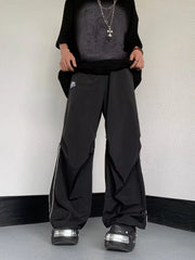 Men's Striped Wide Leg Pants in Black, side view