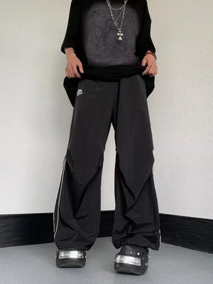 Men's Striped Wide Leg Pants in Black, side view