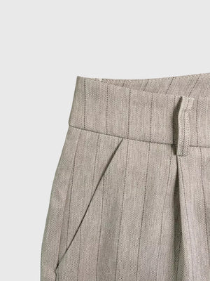 Camel wide-leg pants with herringbone pattern and pleats