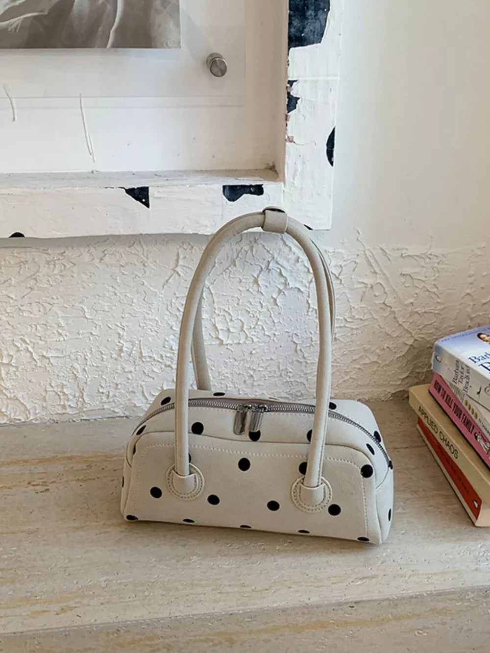 Polka Dot Small Shoulder Bag in Off-white, model styling view
