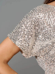 Shimmering sequin wide-leg jumpsuit with tie in Apricot Silver.
