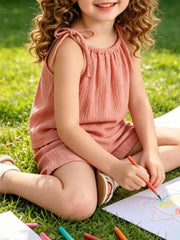 Children's Textured Cami And Shorts Set in Sea Blue, front view