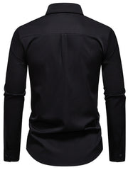 Black long sleeve button-down cotton undershirt for men with a classic collar.