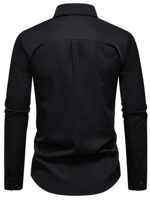 Black long sleeve button-down cotton undershirt for men with a classic collar.