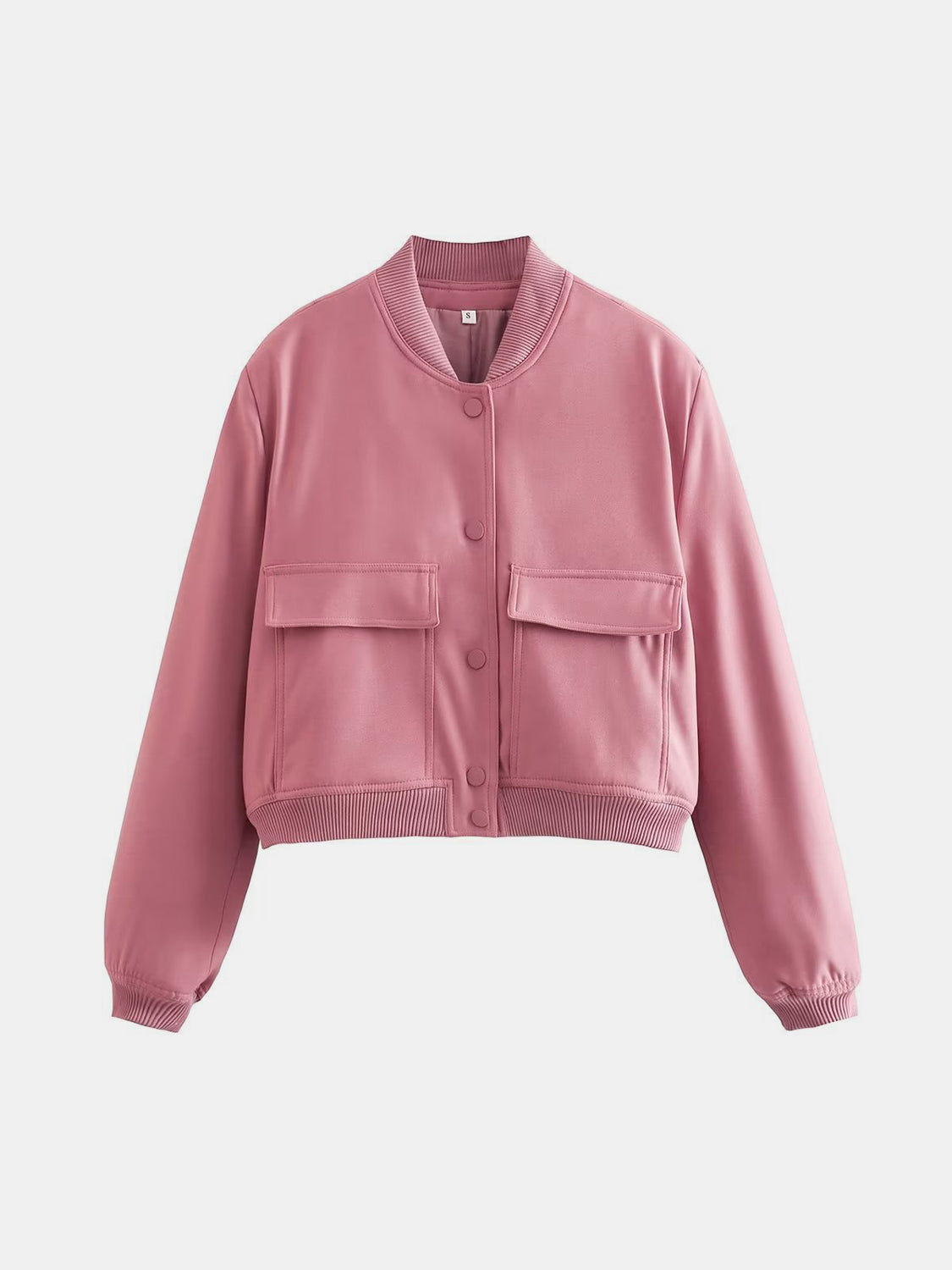 Boxy bomber jacket in Dusty Pink with two chest pockets and ribbed cuffs and hem.
