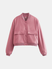 Boxy bomber jacket in Dusty Pink with two chest pockets and ribbed cuffs and hem.