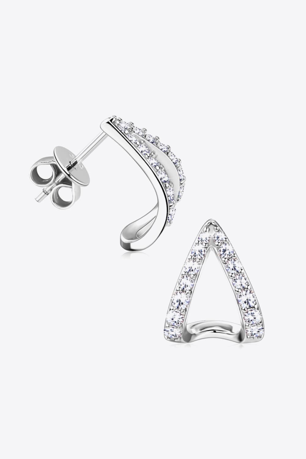 Silver geometric open hoop earrings with moissanite accents