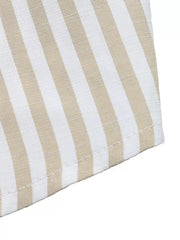 Chic striped cotton two-piece set with beige and white vertical stripes.