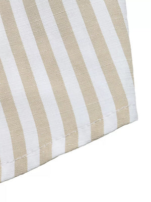 Chic striped cotton two-piece set with beige and white vertical stripes.
