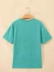 Teal mineral wash cotton tee with short sleeves and crew neck.