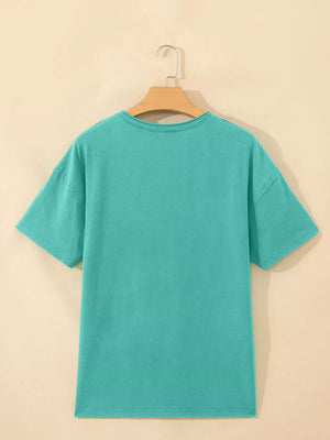 Teal mineral wash cotton tee with short sleeves and crew neck.